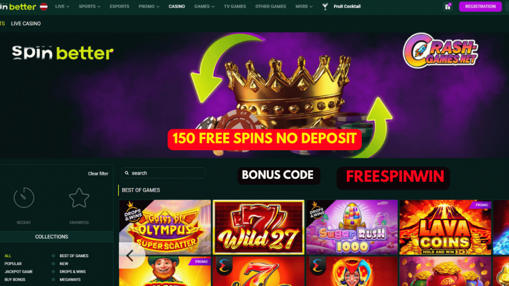 Promo banner 150 free spins bonus for Spinbetter slots