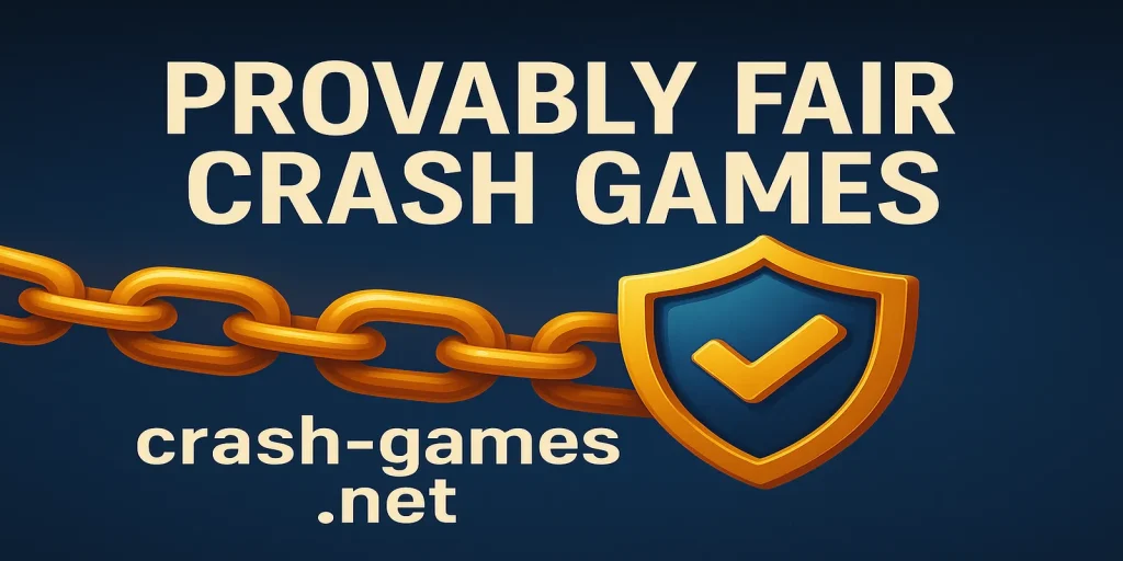 Gold shield and chain symbolising provably fair crash games security