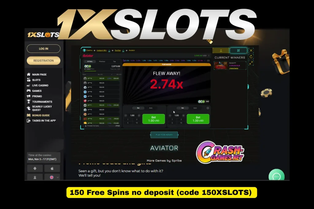 1xSlots casino crash game Aviator interface showing multiplier and auto-cashout features