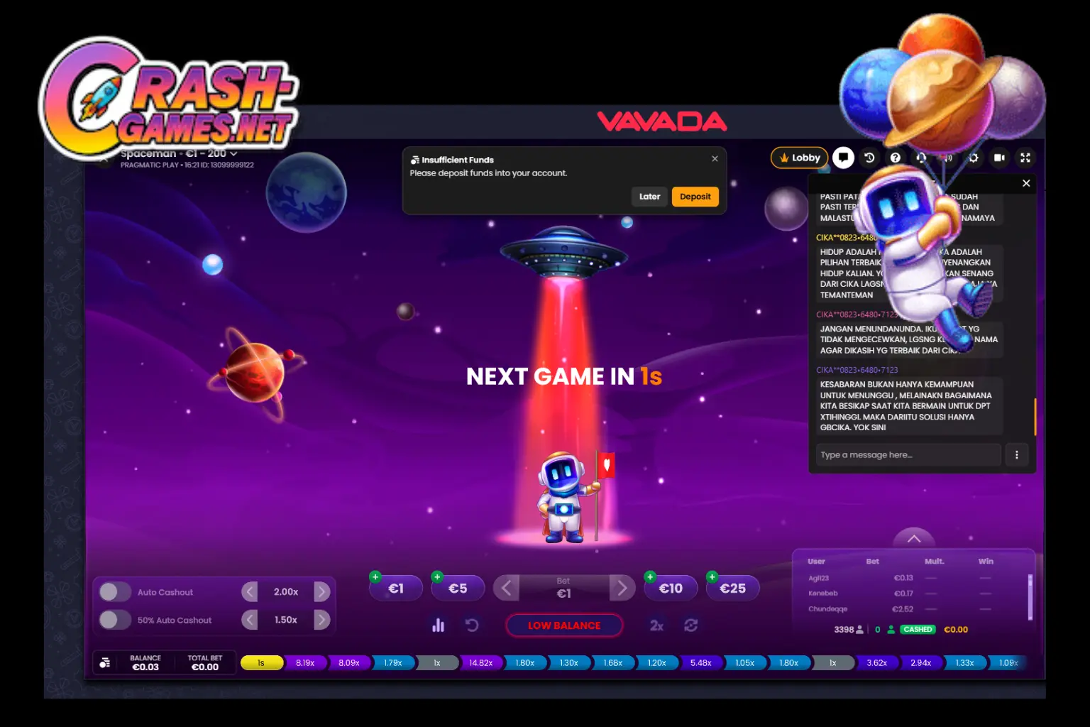 Spaceman partial cashout feature showing split withdrawal option