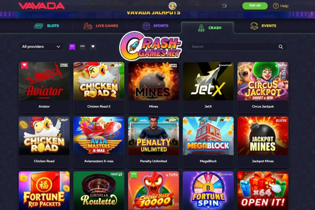 Vavada casino crash games lobby with Aviator, JetX, and Spaceman available